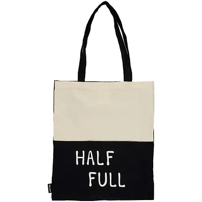 Сумка-шоппер Half full (бежевая/черная,) текстиль 40см.*32см. - фото 1