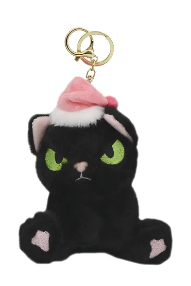 Брелок Котенок в новогоднем колпаке (черный) (плюш) (15 см) - фото 1