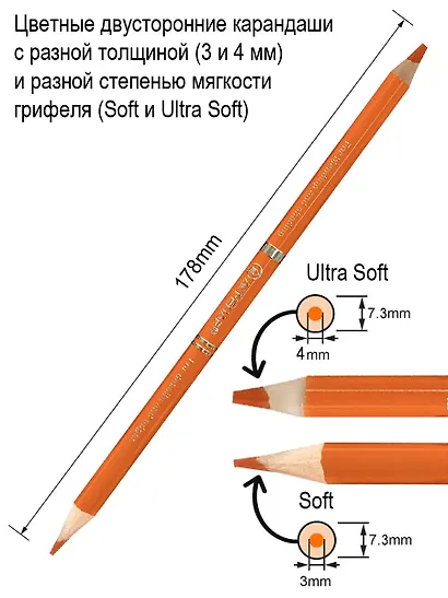 Карандаши цветные Aсmeliae, Artmate, двухсторонние 15 цветов с точилкой - фото 5