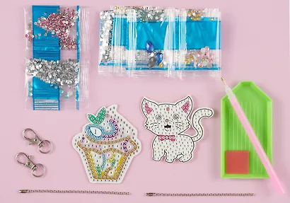 Набор для изготовления брелоков (2 штуки). Алмазная мозаика "Котик и Десерт" - фото 2