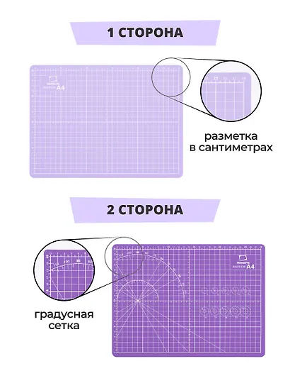 Коврик для резки А4 защитный, трехслойный, сиреневый, Малевичъ - фото 3