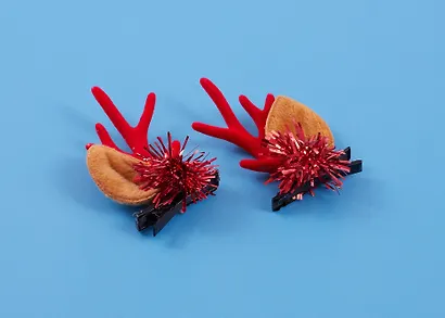 Заколки новогодние Рожки олененка с ушками и мишурой (2шт) (текстиль) (12-6142-HNY22) - фото 3