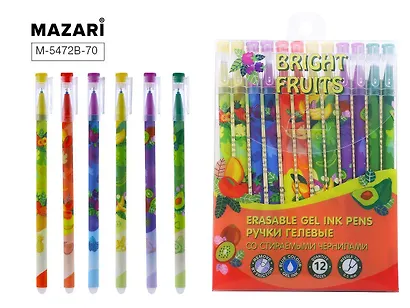 Набор гелевых ручек пиши-стирай синих, «Bright Fruits», Mazari, 12 штук - фото 2