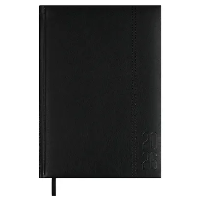Ежедневник дат. 2026г. А5 176л "Наппа" черный, кожзам, тв.переплет, обл.поролон, блинт.тиснение, офсет, справ.мат-лы, ляссе, инд.уп - фото 1