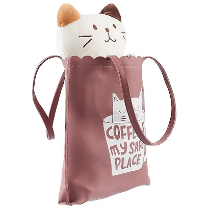 Сумка на молнии с волнистым краем Кот в чашке(кожзам)(35х30) - фото 2