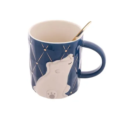 Кружка с крышкой и ложкой Белый медведь с закрытыми глазками (керамика) (420мл) (12-06641-758) - фото 5