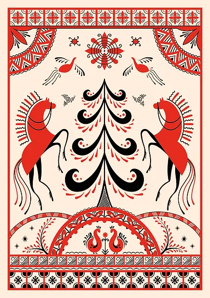 Блокнот Жили-были. Мезенская роспись «Кони» (формат А5, 144 стр., блинтовое тиснение, тонированный блок) - фото 1