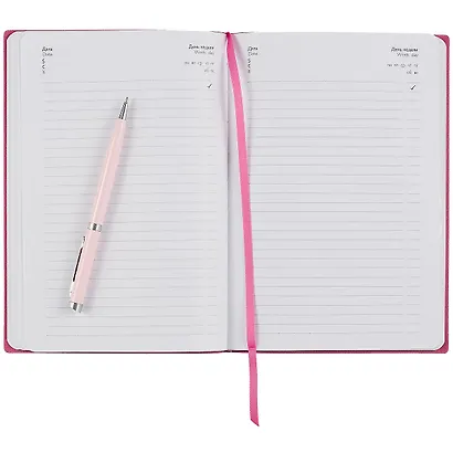 Ежедневник недат. А5 120л "Виннер" розовый, кожзам, мягкий переплет, блинт.тисн, шелкография, офсет, ляссе - фото 3