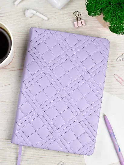 Ежедневник недат. А5 164л "Лайка" сиреневый, иск.кожа, тв.переплет, обл.поролон, офсет, ляссе, подар.карт.коробка с ПВХ-крышкой + промостикер - фото 15