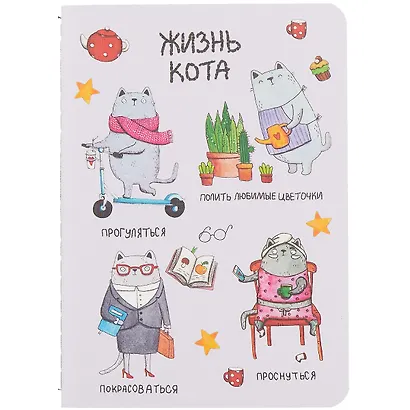 Записная книжка А6 32л кл. "Жизнь кота", тонир. внутр. блок, сшивка - фото 1