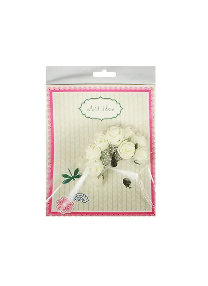 Розы-букетики с сеточкой молочный (HC001) (букетик) (упаковка) - фото 2