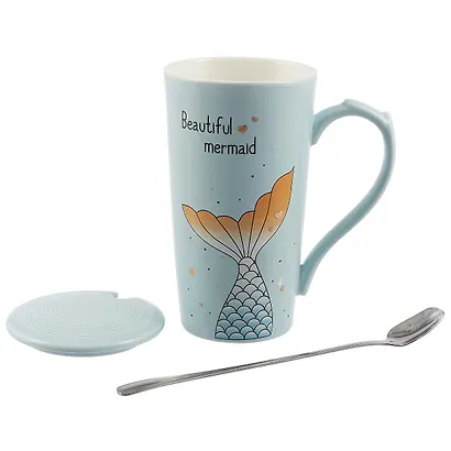 Кружка с крышкой и ложкой Хвост русалки (керамика) (450мл) (12-07057-XS8107) - фото 2