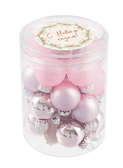 Набор елочных мини-шариков (розовые) (15шт) (пластик) (ПВХ бокс) (12-08621-N25) - фото 1