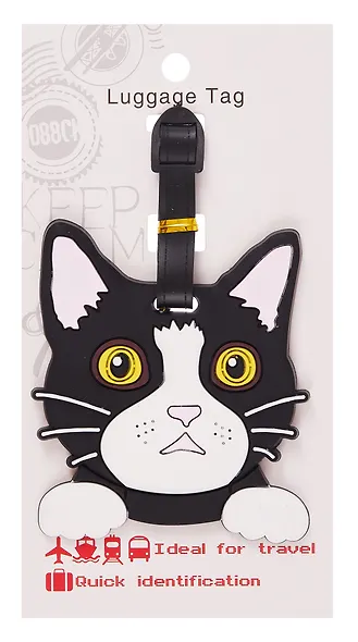 Багажная бирка на чемодан Котик черный (ПВХ) (9х9) (12-7348-Z2) - фото 1