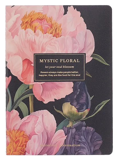 Тетрадь 40 листов в клетку "Blossom. Peonies on black", сшивка - фото 1