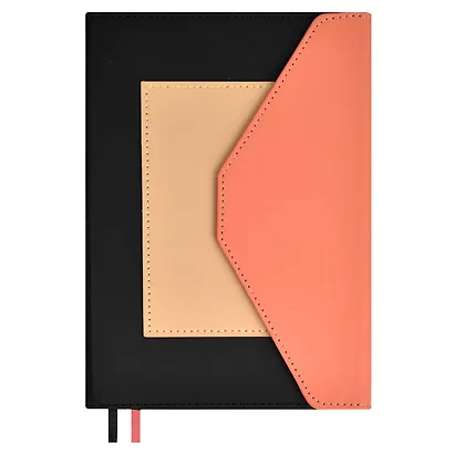 Ежедневник недат. А5 160л "Руффо" чёрный, розовый, бежевый, иск.кожа, тв.переплет, офсет, ляссе - фото 1