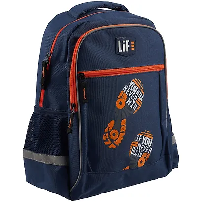 Рюкзак школьный "СЛЕДЫ" 31*42*15, полиэстер, резин.нашивка, шелкография, 1отд., молния, спинка из сетч. ткани и поролона, пласт.ножки, инд.уп. - фото 2