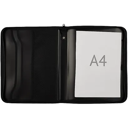 Папка на молнии 2отд. А4 350*282*33мм пласт., 4 кармана, бизнес-класс, черная - фото 3