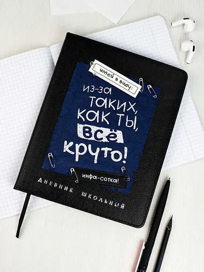 Дневник шк. "Всё круто" кожзам, тв.переплёт, аппликация, шелкография в одну краску, одно ляссе, загругл.углы, пантон, универс.шпаргалка, брелок из атласн.ленты - фото 4