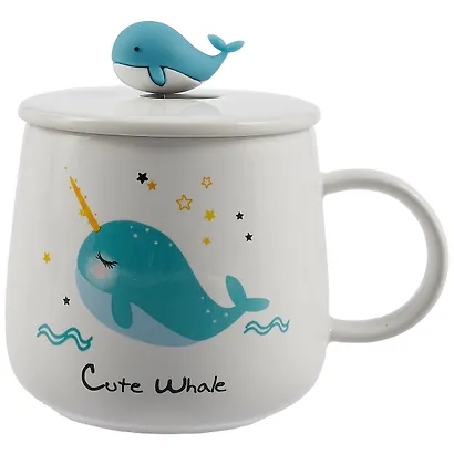 Кружка с крышкой и ложкой Кит (керамика) (400мл) (12-08070-CF-127) - фото 1