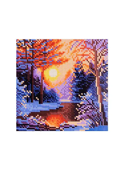 Алмазная мозаика классическая с подрамником с полным заполнением "Зимний рассвет", 20 х 20 см - фото 1