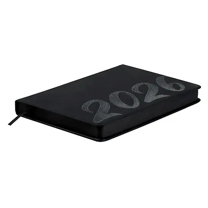 Ежедневник дат. 2026г. А5 176л "Софт-тач" черный, кожзам, тв.переплет, офсет, закругл.углы, ляссе, инд.уп - фото 3