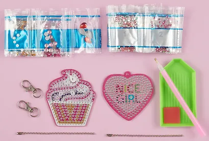 Набор для изготовления брелоков (2 штуки). Алмазная мозаика "Сердечко розовое и Десерт" - фото 2