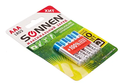 Батарейки КОМПЛЕКТ 4 шт., SONNEN Super Alkaline, AAA (LR03, 24А), алкалиновые, мизинчиковые, в блистере, 451096 - фото 2