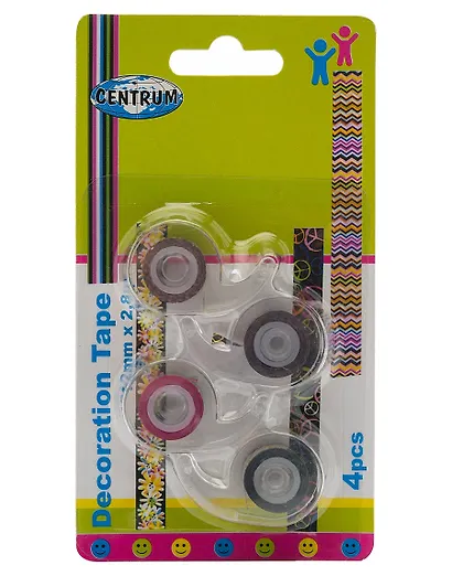 Лента клейкая декоративная 12мм*2.8м Centrum Набор 4 ролика в упаковке в асс. - фото 1