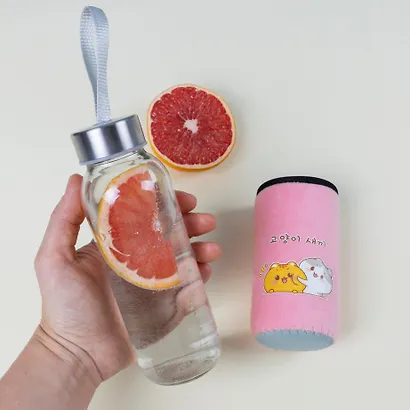 Бутылка в чехле велюр Kawaii Котики Enjoy the little things (стекло) (300мл) - фото 14