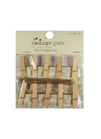 Набор для творчества, Набор прищепок 3,5см 10шт дерев. неокрашенные с веревкой в ассортименте (110 - фото 1