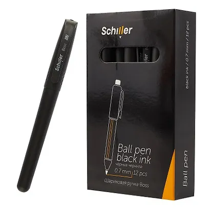 Ручки шариковые черные 12 штук "Boss" 0,7 мм, Schiller - фото 6