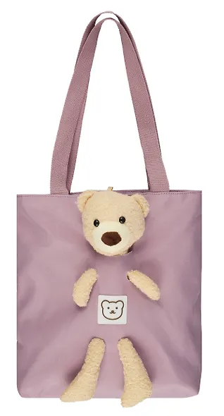 Сумка-шоппер на молнии с игрушкой Мишка (фиолетовая) (35х34х9) (текстиль) (12-11141-SH14) - фото 1