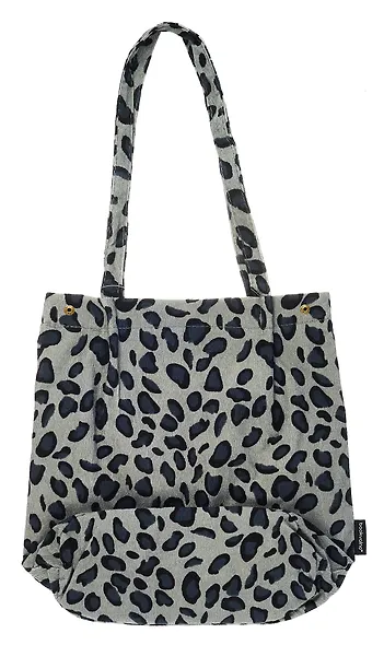 Сумка-шоппер с кнопкой Леопардовый принт (серая) (вельвет) (33х31) - фото 3