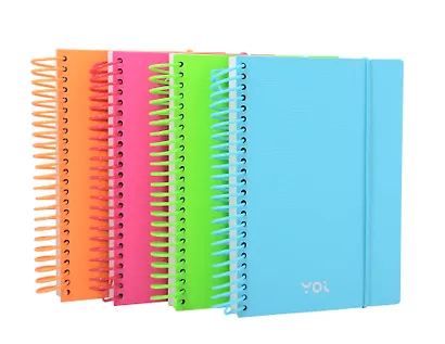 Тетрадь 150л кл. "Неон" пласт.обл., крупн.спираль, резинка, ассорти - фото 1