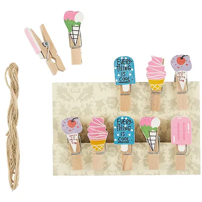 Прищепки декоративные с веревкой 10 шт. Мороженое - фото 2