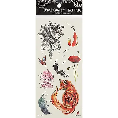 Татушки Сова, Единорог, Лиса (микс) 9*19см - фото 1