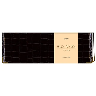 Планинг дат. 2026г. 56л "Business Premium. Grand croco" черный, 7Б, тв.переплет, настольный, иск.кожа, обл.поролон, евроспираль, съемный тонир.блок, мет.уголки, инд.уп - фото 4