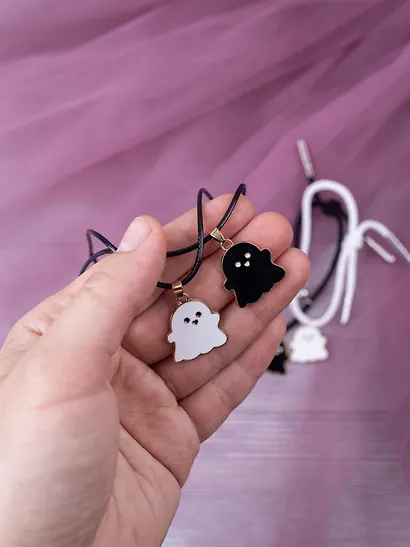 Набор парных браслетов и кулонов Привидения (Набор парных браслетов с подвеской Привидения+Набор парных кулонов Привидения) (текстиль, металл) - фото 5