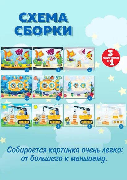 Набор для детского творчества. 3D-аппликация "Подводная лодка. Подъёмный кран. Аквариум" - фото 7