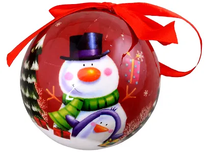 Елочный шар НГ Снеговик (пластик) (7,5 см) (ПВХ Бокс) - фото 1