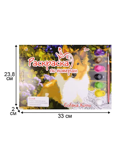 Картина по номерам.Собака Колли (Р-5824) (краски/7цв.+основа с контуром+тренировочный лис - фото 2