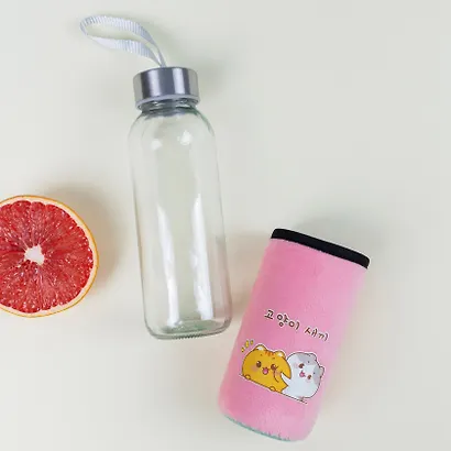 Бутылка в чехле велюр Kawaii Котики Enjoy the little things (стекло) (300мл) - фото 13