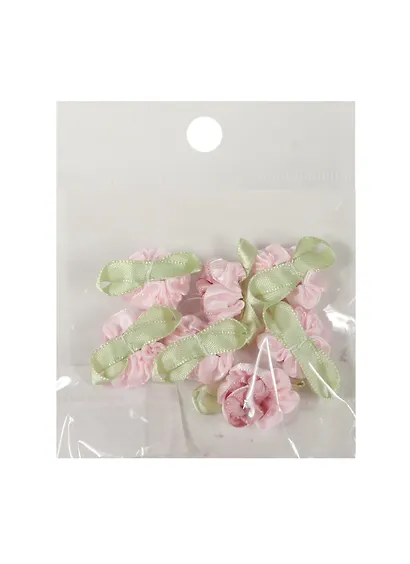 Пришивные розочки с листиками 3 см. светло-розовые (7шт)(пакет) (11-01031-1-5) - фото 1