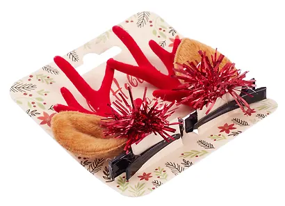 Заколки новогодние Рожки олененка с ушками и мишурой (2шт) (текстиль) (12-6142-HNY22) - фото 2