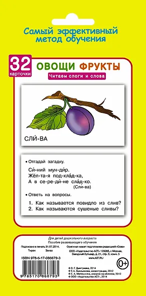Овощи и фрукты. Читаем слоги и слова. 32 карточки (в коробке) - фото 2