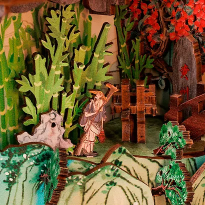 EK01 Конструктор интерьерный – сборный домик CuteBee - Жизнь Су Дунпо, 280 деталей (материалы: дерево, картон, пластик, металл), со световыми эффектами (подсветка интерьера), с питанием от 2хААА батареек (не включены), серия DIY, возраст 14+ - фото 8