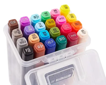 Маркеры для скетчинга 24 цвета, двусторонние пулевидный/скошенный наконечник, Art idea - фото 1