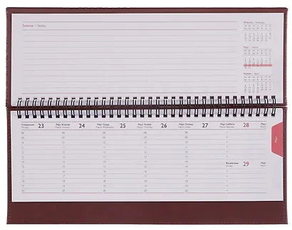 Планинг дат. 2026г. 64л 310x130 мм "Сариф" бордовый, кожзам, тв.переплет, обл.поролон, блинт.тиснение, офсет, настольный, откр.евроспираль, справ.мат-лы, инд.уп - фото 5