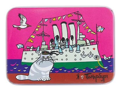 Шкатулка СПб Аврора и котик (9х7х3) (металл) - фото 3